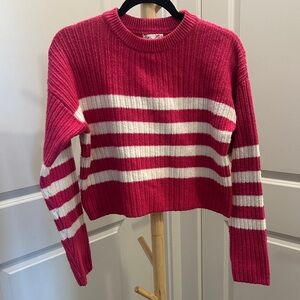 Pink Republic Red-and-White Ribbed Crewneck Sweater